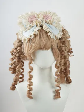 Sweet Lolita Blueand Pink Big Bow Ruffled Lace Trim KC
