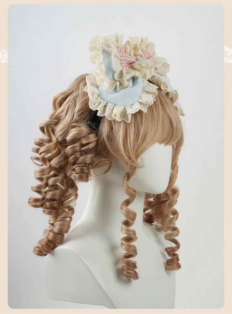 Sweet Lolita Blueand Pink Big Bow Ruffled Lace Trim KC