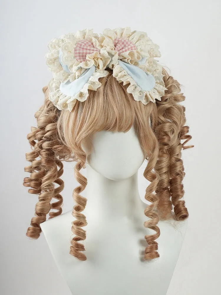 Sweet Lolita Blueand Pink Big Bow Ruffled Lace Trim KC