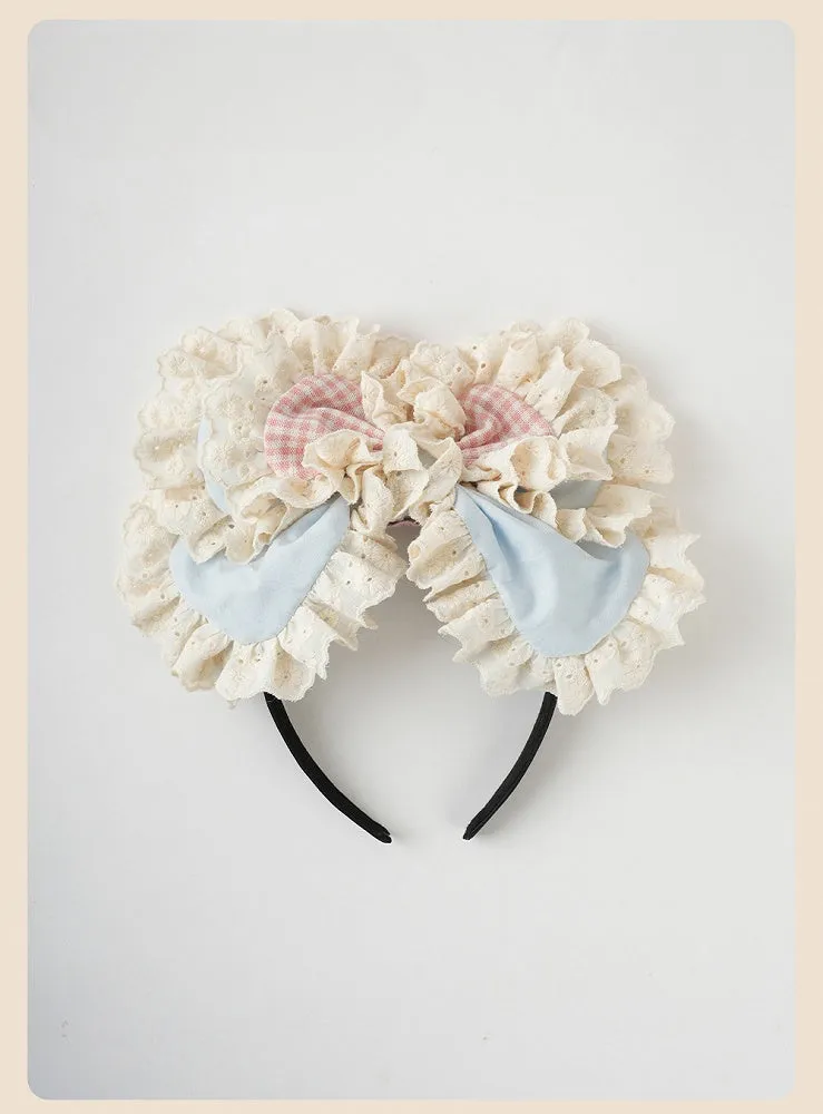 Sweet Lolita Blueand Pink Big Bow Ruffled Lace Trim KC
