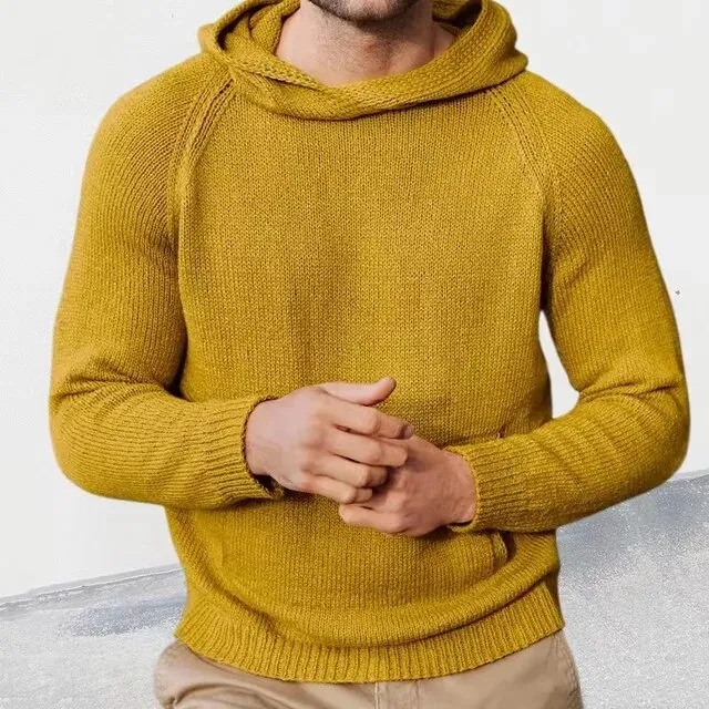 Wiaofellas New Spring Autumn Fashion Knitted Men Hooded Sweaters Mens Long Sleeve Pullovers Solid Knittwear Men Casual Clothing Streetwear