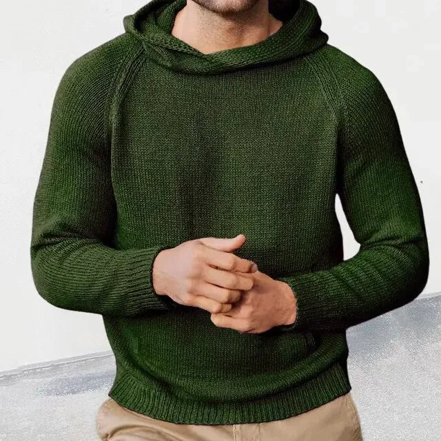 Wiaofellas New Spring Autumn Fashion Knitted Men Hooded Sweaters Mens Long Sleeve Pullovers Solid Knittwear Men Casual Clothing Streetwear