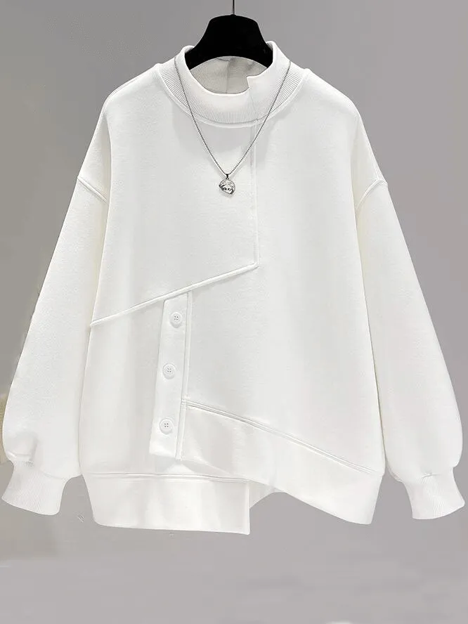 Women's Irregular Loose Hoodie with Half High Collar - SF1572