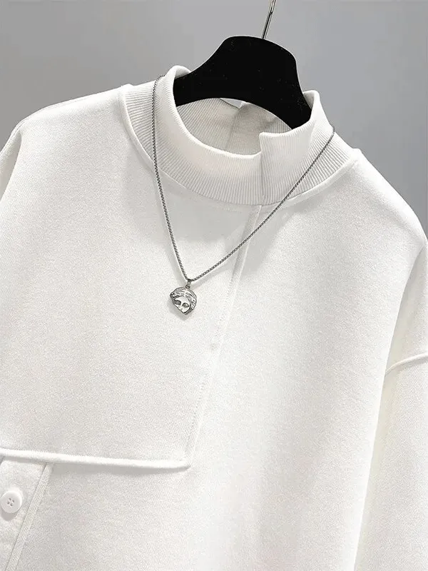 Women's Irregular Loose Hoodie with Half High Collar - SF1572