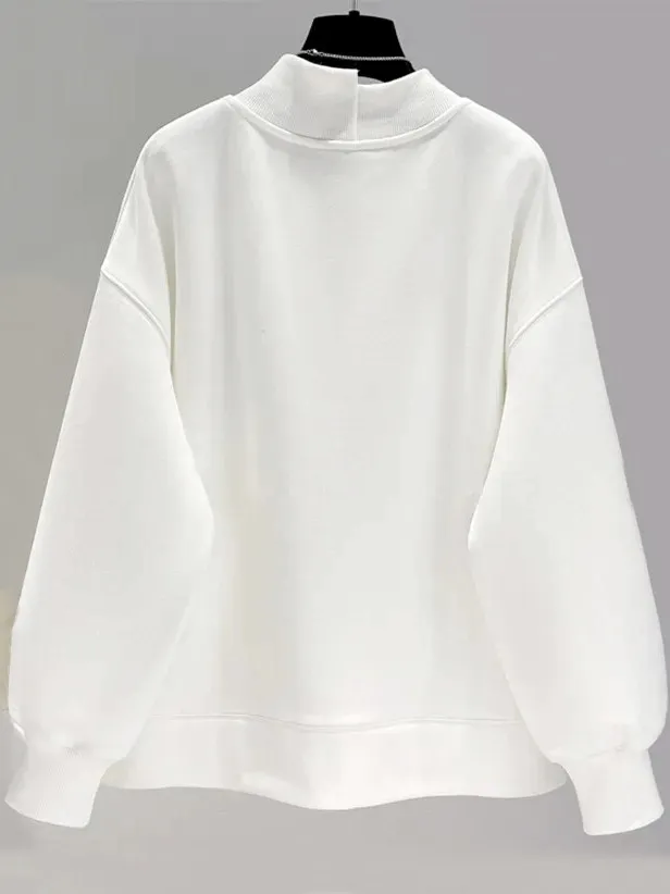 Women's Irregular Loose Hoodie with Half High Collar - SF1572